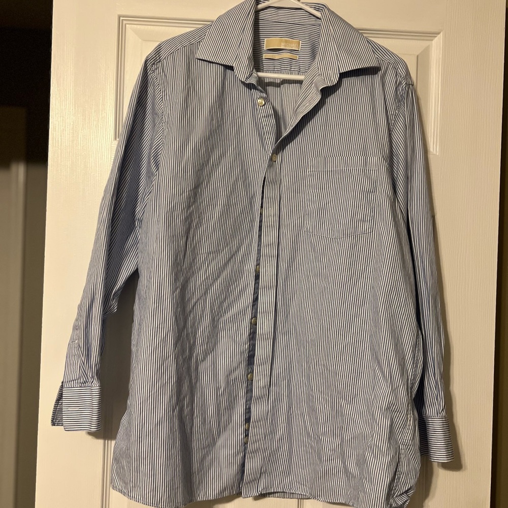 Michael Kors Men's Blue and White Striped Shirt